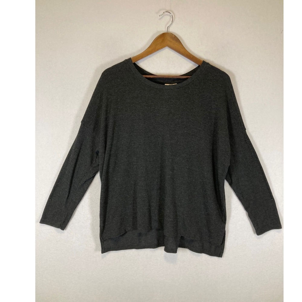 Cozy Minimalist Joyspun Womens L 12-14 Charcoal Grey Drop Shoulder Knit Top